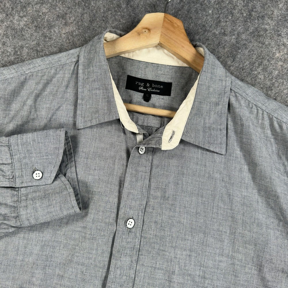 Rag & Bone Shirt Mens XL Gray Check 100% Cotton Long Sleeve Button Front Casual